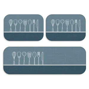 Kit Tapete De Cozinha Azul Talher