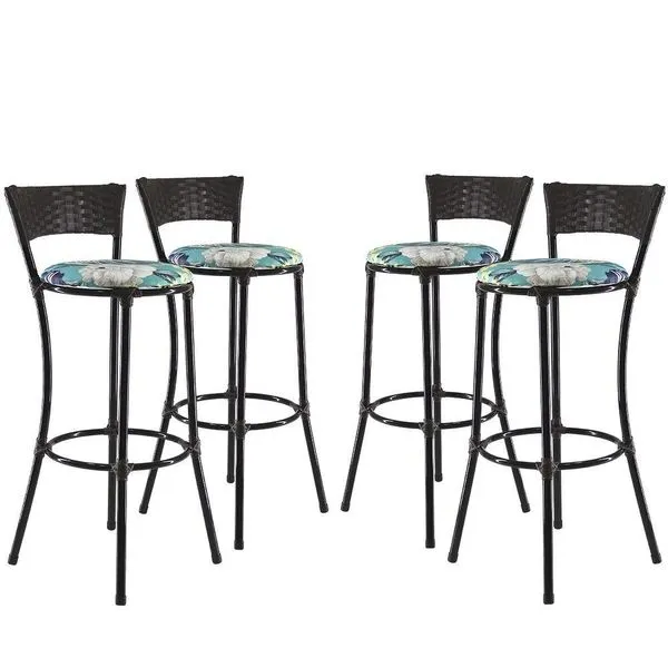 Kit Com 4 Banquetas Altas Forts Fibra Uv Bancada, área Goumert, Bar, Piscina, Balcão, Floral Azul