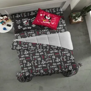 Edredom Portallar Casal Malha Mista 70% Algodão e 30% Poliéster Disney Mickey Jadore 2,00mx220m Cinza