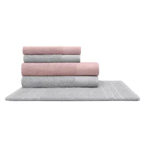 Jogo de Toalha KazzaVip 100% Algodão Nobre Jacquard Limoges 5 peças Prata e Rosa Cetim
