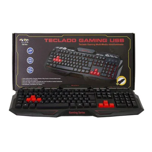 Teclado Gamer Braview TCO-801 Multimidia USB Vermelho