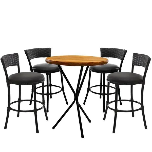 4 Banquetas Forts Baixa Fibra Preto Alumínio Com Bistrô