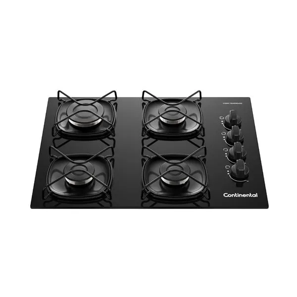 Cooktop 4 Bocas a Gás Continental Mesa de Vidro Preto com Acendimento Automático (KC4GR) Bivolt