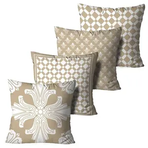 Kit 4 Capas Almofadas Decorativas Ornamentos Bege 45x45cm