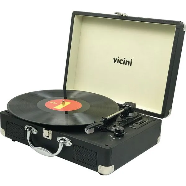 Vitrola Toca Disco Bluetooth Vicini Classic VC-285 10WRMS Entradas USB e SD Preto