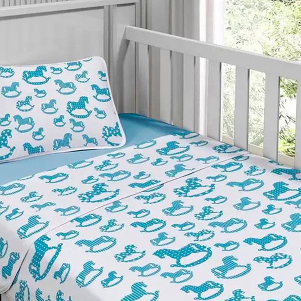 Jogo de Cama Tecebem Malha Berço Estampado Sucesso 3 Peças Azul