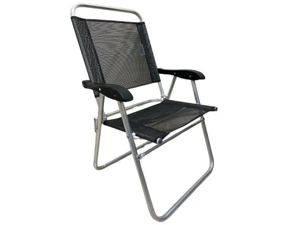 Cadeira De Praia Alta Sanete Encosto Alto Aluminio Ronchetti Cor Preto