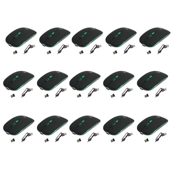Kit 15 Mouses Sem Fio Recarregável Mega M185 com Led DPI Ajustável