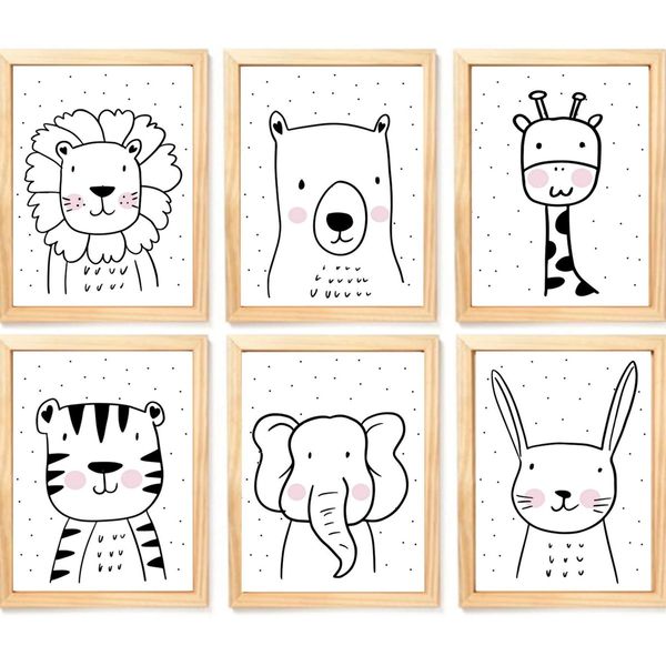 Quadro Infantil Safari 6 un A4 vidro e pendurador
