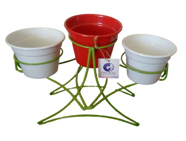 Suporte Ferro de mesa 3 vasos - Pequeno - Verde