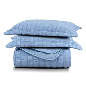 Kit Colcha Cobre Leito Scarpa Plissê l Seersucker 3 Peças Maciez E Leveza Textura Azul Mineral