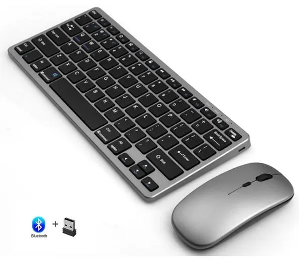 Kit Teclado e Mouse Sem Fio Bluetooth + 2.4Ghz Bateria Recarregavel Chumbo