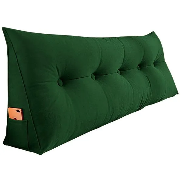 Almofada Para Cabeceira Encosto Apoio Lombar Spot 90cm Com Porta Celular Suede - Abmaza Cor Verde