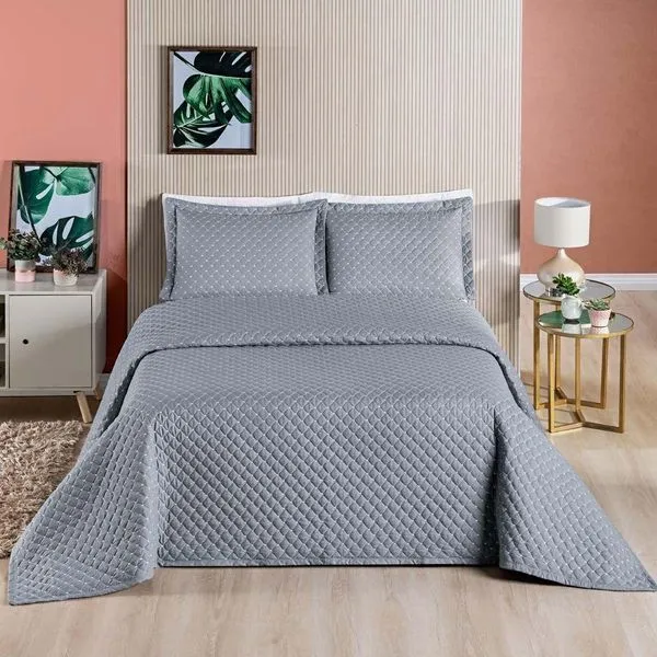 Kit Cobre Leito Vênus CasalLiso 3 Peças - Cinza