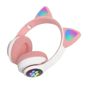 Fone Ouvido Sem Fio Infantil LED Gatinho Bluetooth Audio