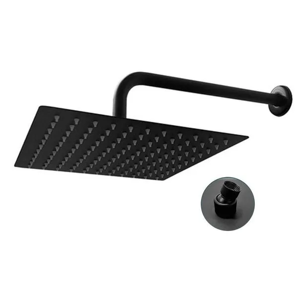 Ducha Chuveiro Slim Inox Quadrado 20x20 Suporte Parede Preto Fosco Banheiro Area Externa Piscina