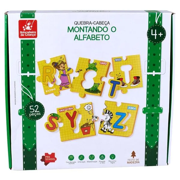 Quebra-Cabeça Alfabeto com 52 Peças Brincadeira de Criança