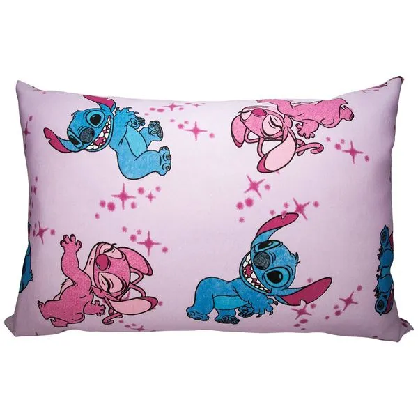 Fronha Avulsa KazzaVip Malha 100% Algodão Disney Estampada Stitch e Angel Love 48cmx68cm Rosa