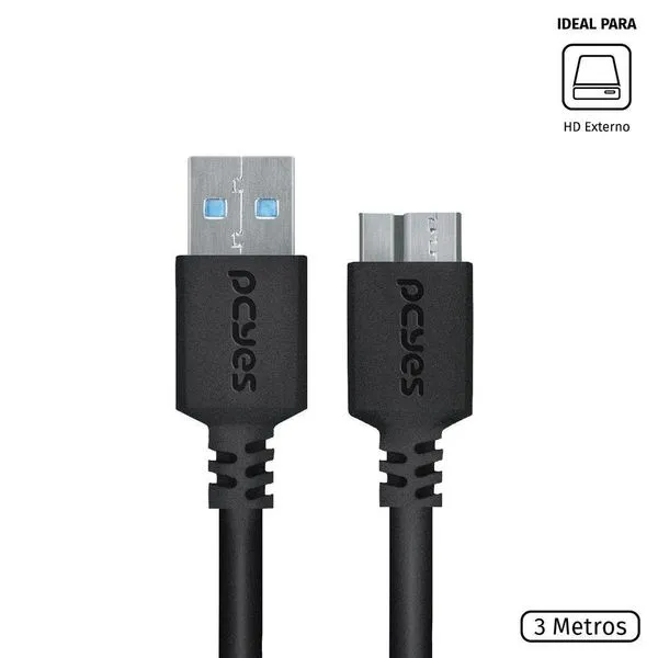 Cabo Para Hd Externo Usb A 3.0 Macho Para Micro Usb B 3.0 (10 Pinos) Ma0cho 28awg Puro Cobre 3 Metro