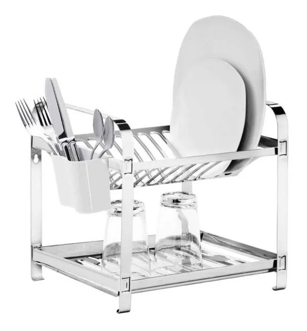 Escorredor De Pratos Em Aço Inox Com Porta Talher