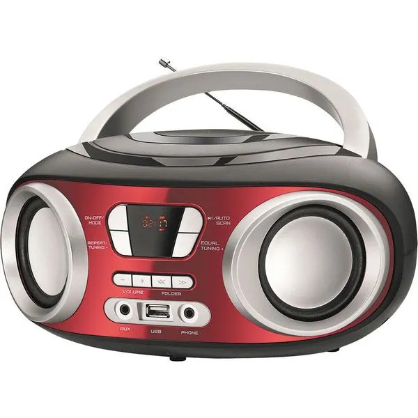 Rádio MP3 Player FM Potência 6W RMS Entradas USB Auxiliar Mondial Up BX-17 Preto/Vermelho