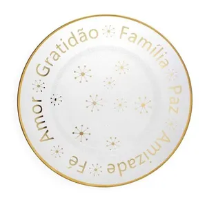 Sousplat De Plástico Desejos De Natal Transparente E Dourado Com Estrelas 33Cm