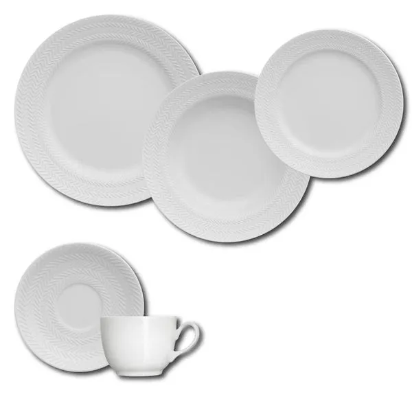 Aparelho de Jantar, Chá e Sobremesa 30 Peças Germer Chevron em Porcelana - Branco