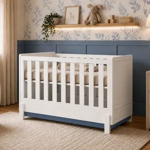 Berço 2 em 1 Multifuncional MDF Linha Luna Neve/Azul Petroleo