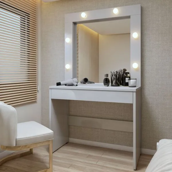 Penteadeira Camarim com Espelho MDF Requinte Off White