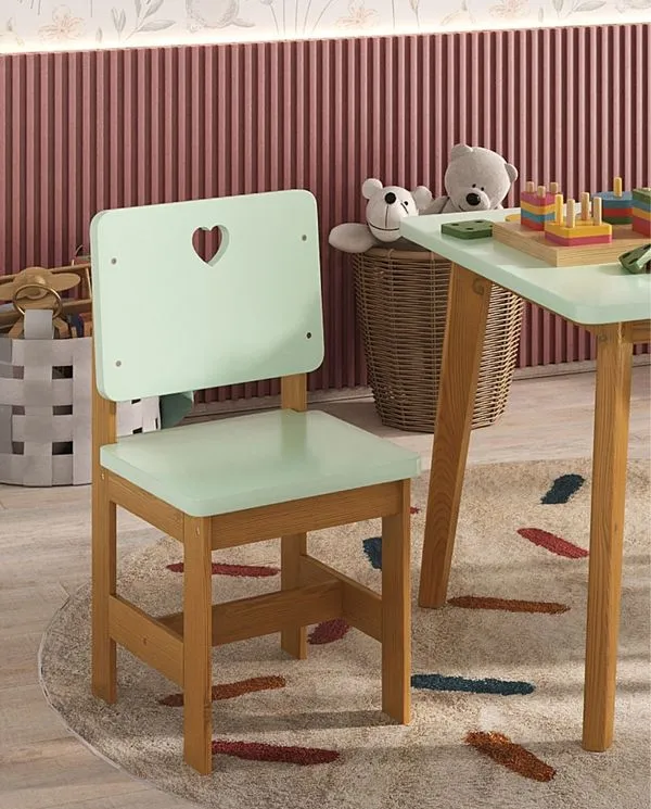 Cadeira Infantil Sofia Madeira Maciça e MDF Verde e Mel