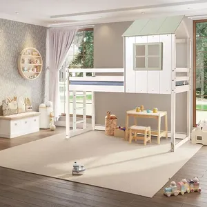 Cama Alta Infantil Cabana Family Casatema Branco/Verde