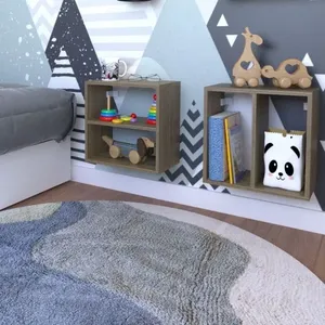 Conjunto 2 Nichos Prateleira para Quarto Infantil Carvalho Mel