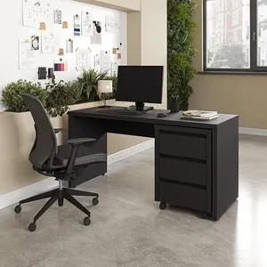 Escrivaninha Mesa Escritório com Gaveteiro com Rodízio Ficus 150cm CabeCasa MadeiraOriginals Preto Preto
