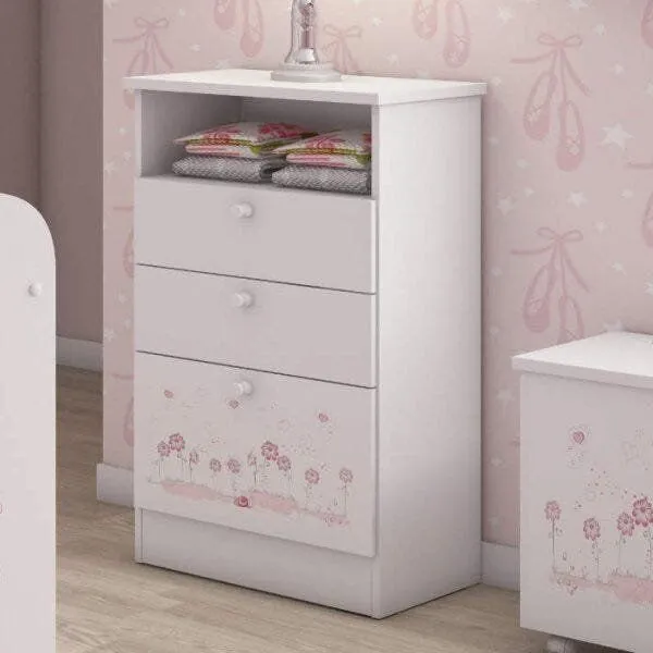 Cômoda De Bebê 2 Gavetas 1 Porta Kids Móveis Branco/Rosa