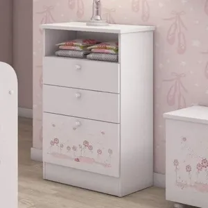 Cômoda De Bebê 2 Gavetas 1 Porta Kids Móveis Branco/Rosa