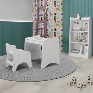 Conjunto Infantil 3 Pecas 1 Mesa 1 Cadeira Com Regulagem 1 Estante Organizadora Branco