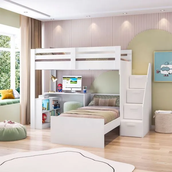 Beliche Star Office Infantil/ Juvenil Multifuncional com Escrivaninha Casatema Branco