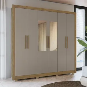 Guarda Roupa com 6 Portas/2 Gavetas/Espelho e Pés - Nogueira/Fendi
