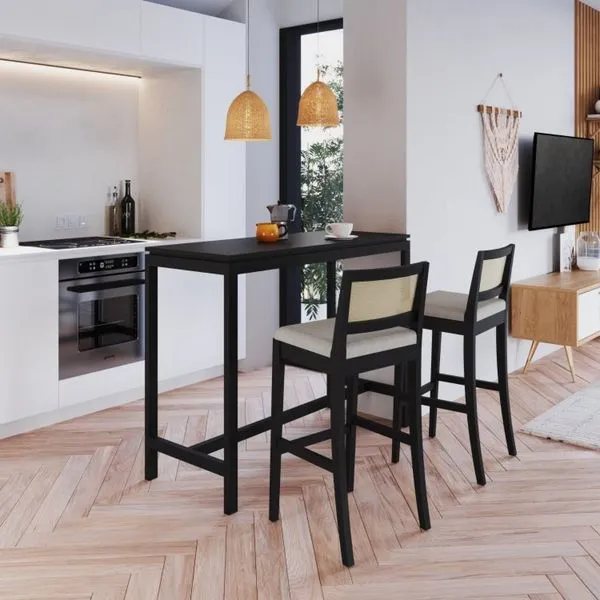 Conjunto Mesa e 2 Banquetas Bistrô Tiê CabeCasa MadeiraOriginals Preto/Off White