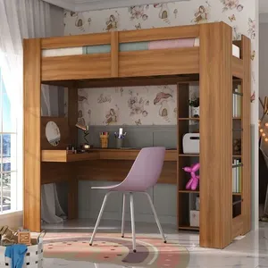 Cama Juvenil Montreal com Escrivaninha Multifuncional Yescasa Nogal