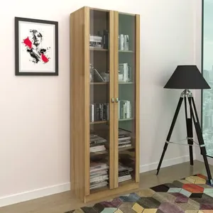Armário para Escritório com 2 Portas de Vidro e 5 Prateleiras ME4115 Amendoa