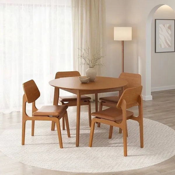 Kit Mesa de Jantar Extensível Redonda Tarsila e 4 Cadeiras Jandaia CabeCasa MadeiraOriginals Champagne/Caramelo