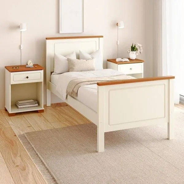 Conjunto Dormitório 1 Cama Solteiro 2 Mesas de Cabeceira Ananda CabeCasa MadeiraOriginals Imbuia/Offwhite