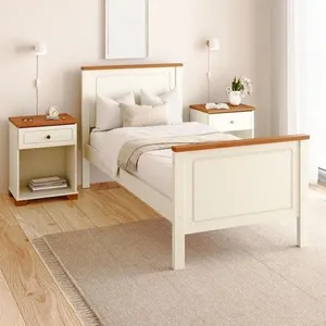 Conjunto Dormitório 1 Cama Solteiro 2 Mesas de Cabeceira Ananda CabeCasa MadeiraOriginals Imbuia/Offwhite