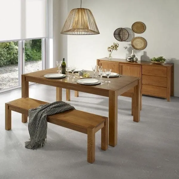 Conjunto Mesa com 2 Bancos e Buffet Madeira Maciça Primavera CabeCasa MadeiraOriginals Marrom