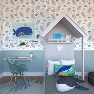 Quarto Infantil Cama e Mesa Dobrável KitCubos Espresso Móveis Cinza Cristal