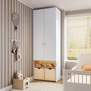 Guarda-roupa Modulado com Led, 2 Portas e 2 Caixas Organizadoras Wave Casatema Branco/Natural