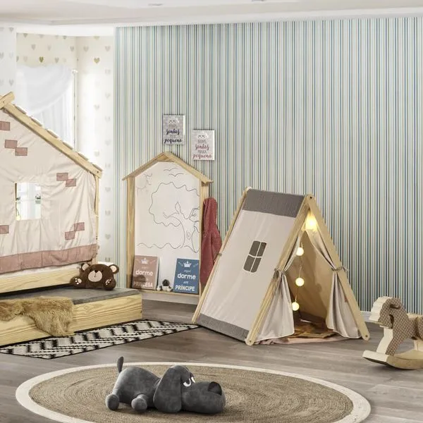 Cabana Infantil Casinha com tenda Cinza/Marfim/Natural - Casatema