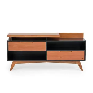 Rack para TV até 55 Polegadas MDF 150cm Pés em Madeira Maciça 2 Gavetas Club Preto/Garapa Preto/Garapa