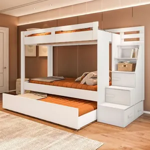 Beliche Adulto com Cama Auxiliar e Escada Multifuncional Moon Yescasa Branco